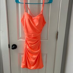 Vibrant Orange Ruched Dress